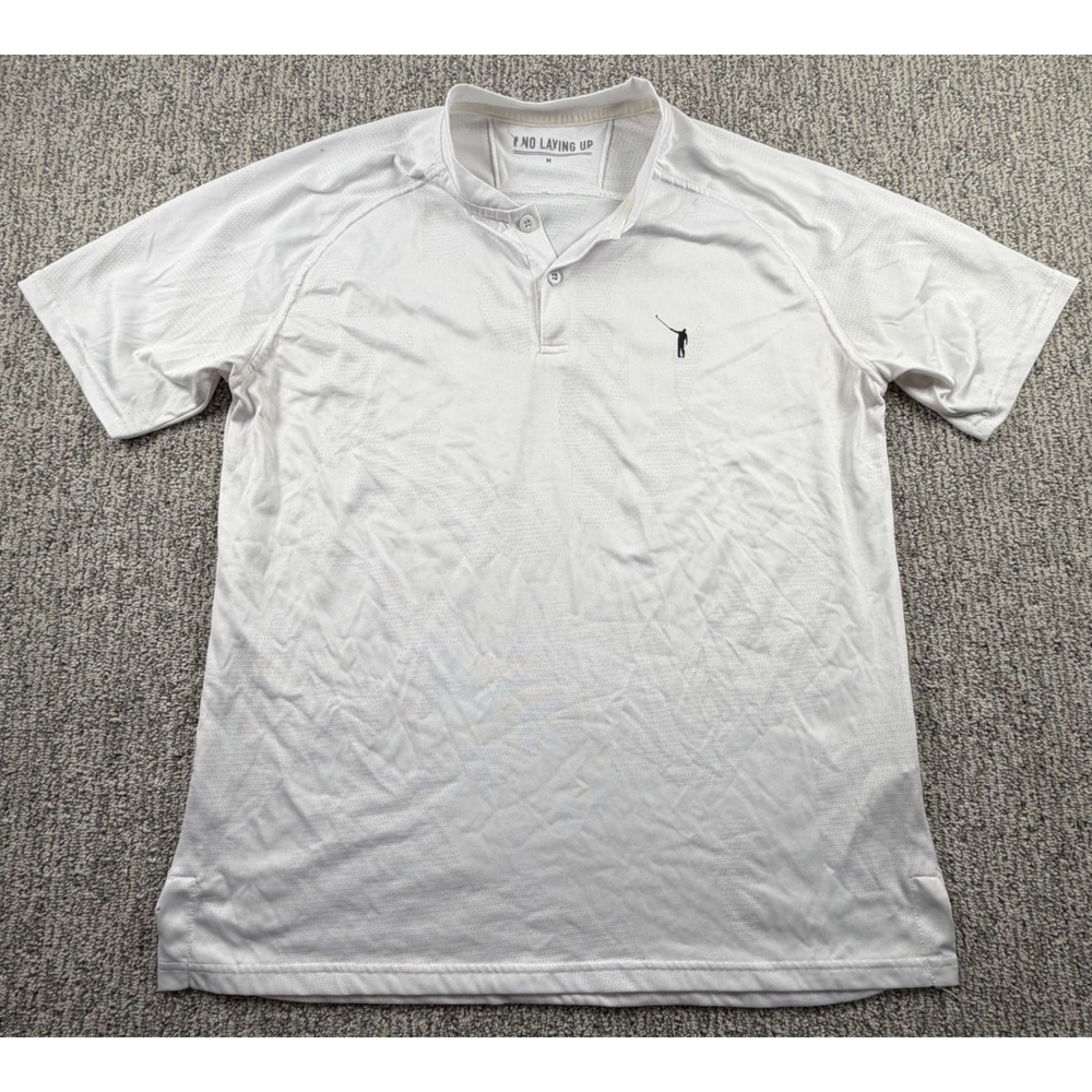 No Laying Up Golf Polo Mens Medium White Banded Collar Performance Shirt